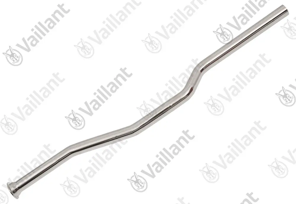 Rohrelement von Vaillant mit gebogenem Design, gefertigt aus Metall. Das Teil hat an einem Ende einen Anschnitt.